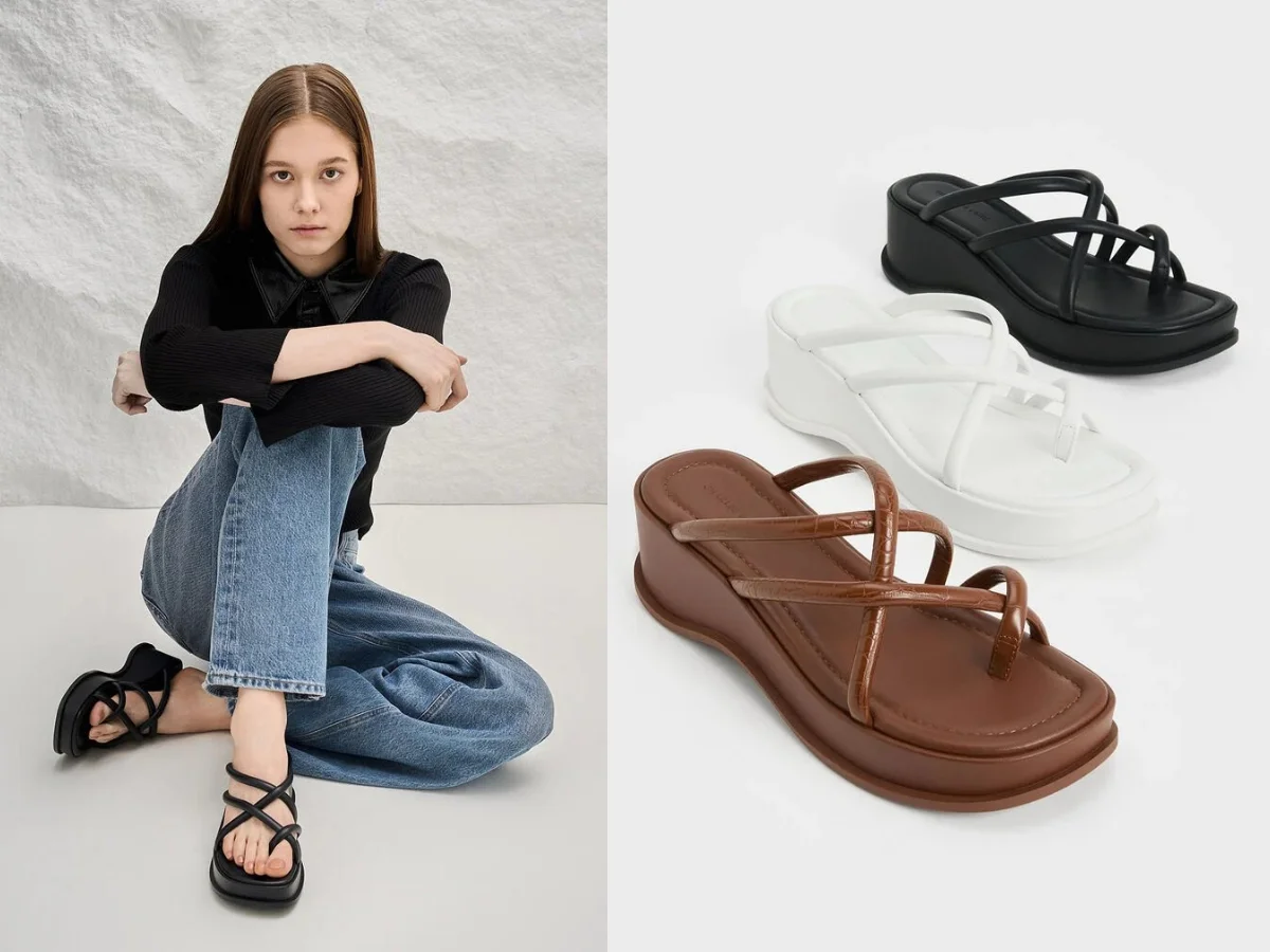 CHARLES & KEITH 套趾交叉粗帶厚底拖鞋
