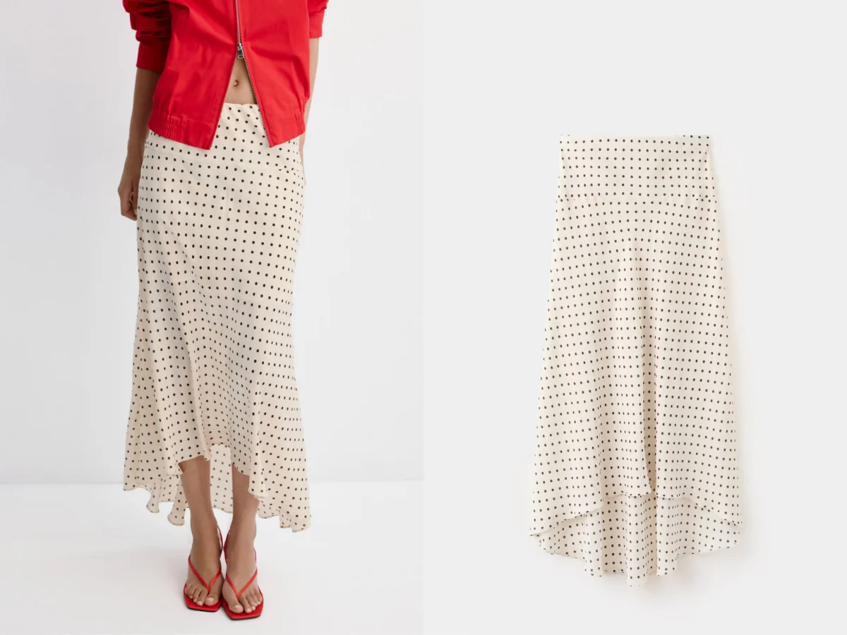 Mango Polka dot skirt with asymmetric hem，NT.2,490