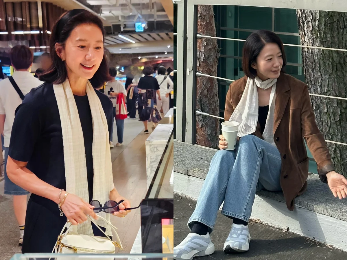 59歲金喜愛不裝嫩，自然派穿搭引發韓妞共鳴！擁抱自然皺紋更圈粉，Adidas無綁帶球鞋找到了！