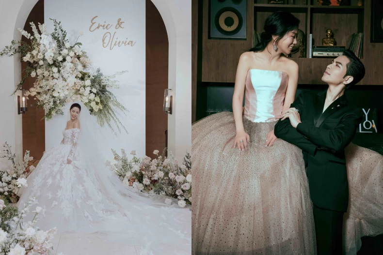 依依、納豆「輕婚紗照」公開!蝴蝶結頭紗+西裝美暈網友,摀嘴甜笑:請認命配合