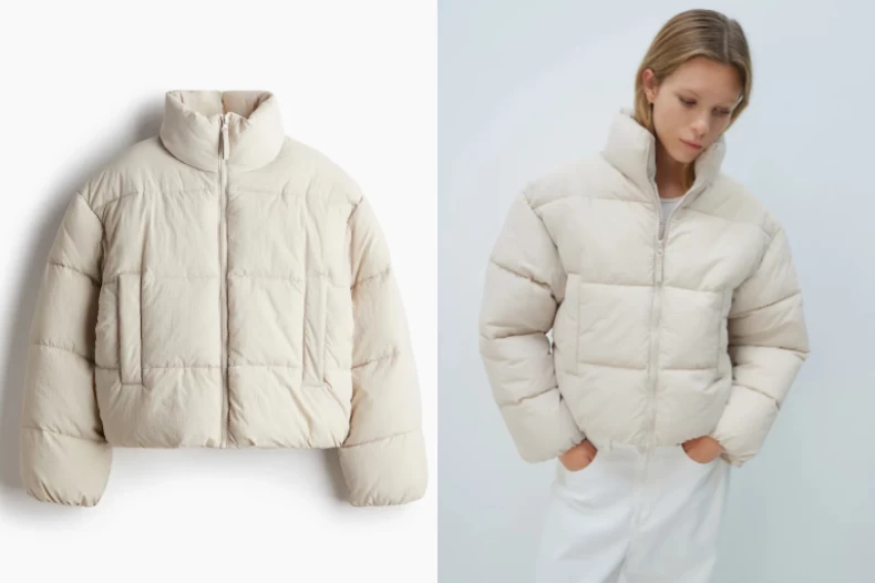 米白色羽絨外套推薦:H&M