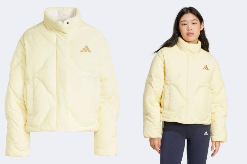 米黃色羽絨外套推薦:adidas
