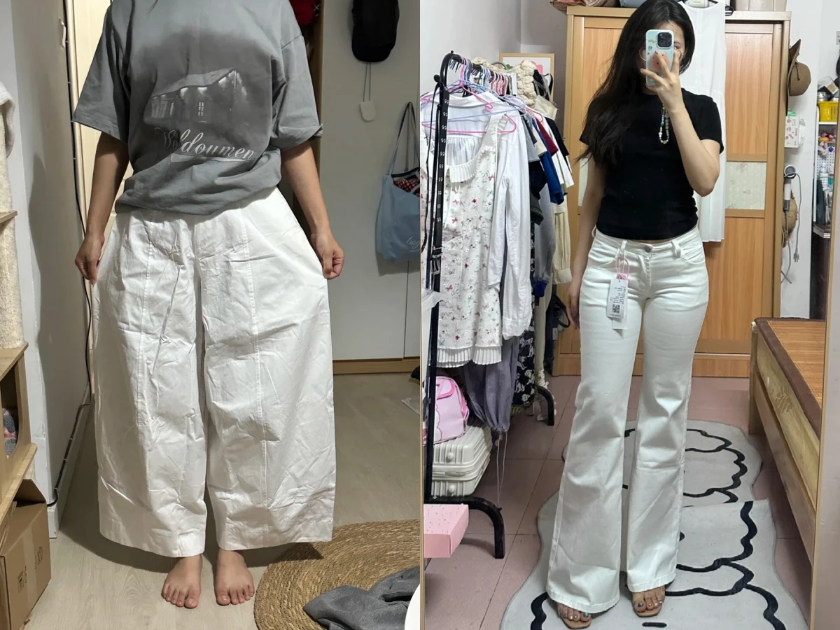 白色寬褲