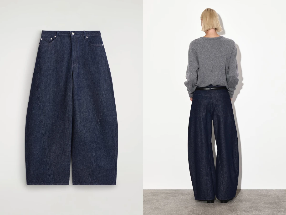 COS推薦錐形褲細節TWIST BARREL-LEG JEANS - INDIGO 