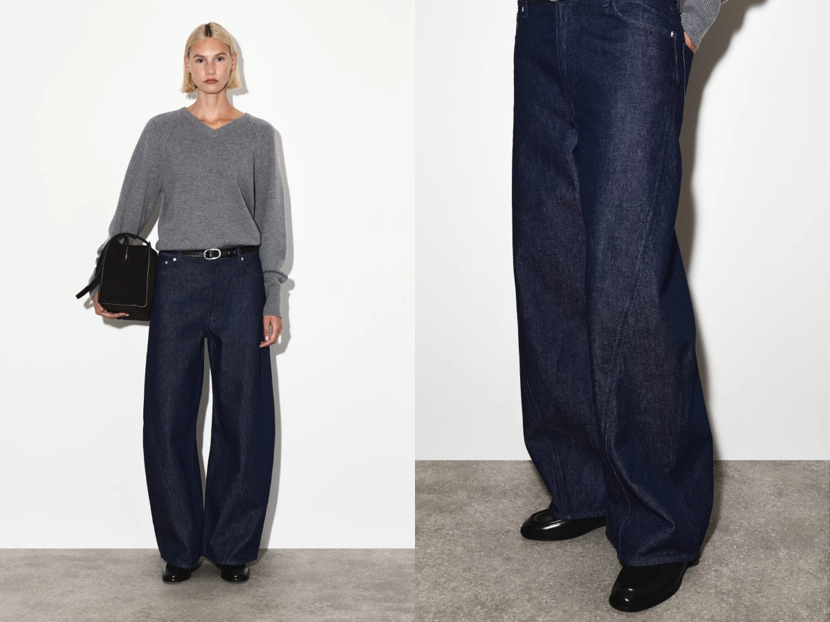 COS推薦錐形褲TWIST BARREL-LEG JEANS - INDIGO 