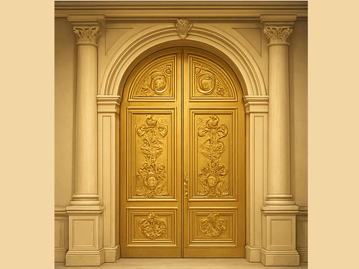 圖A：金色浮雕大門