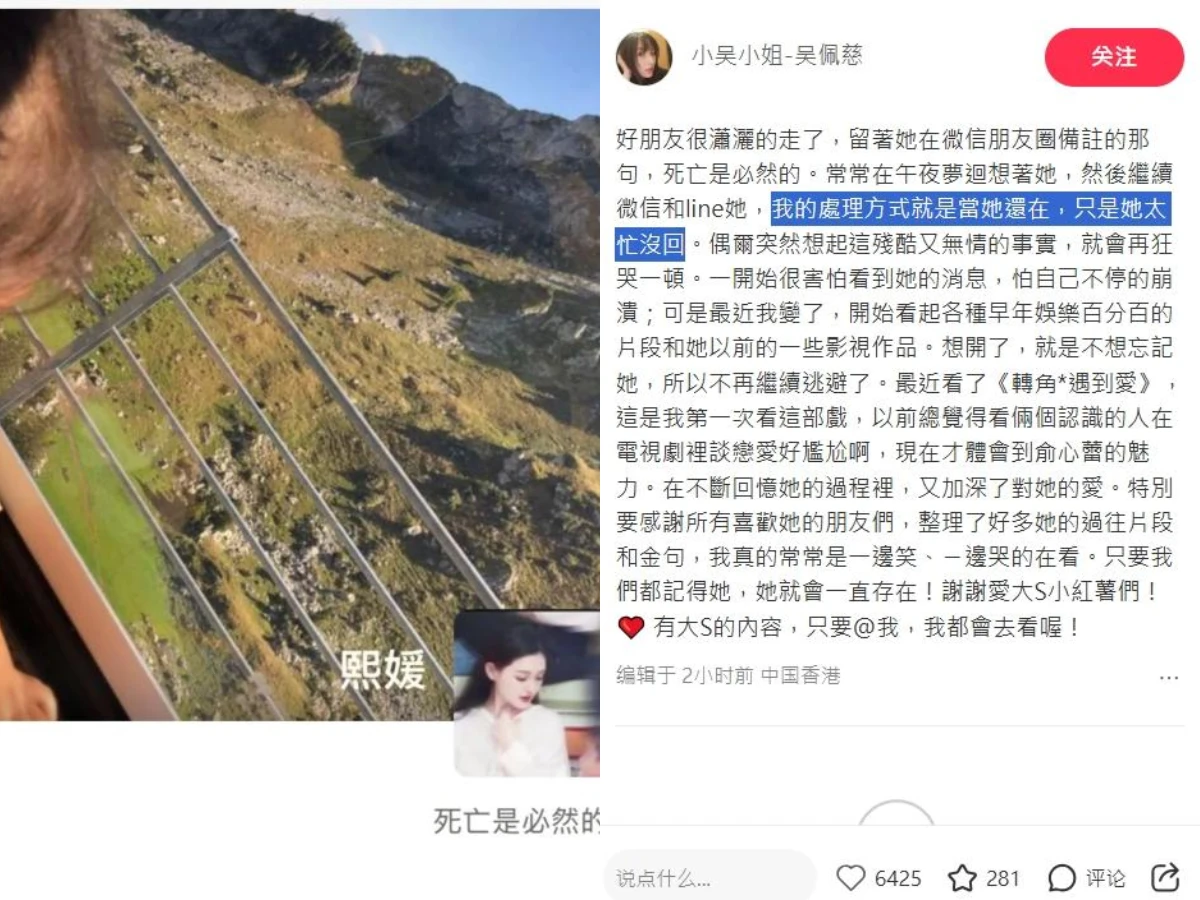 吳佩慈發文追憶大S　