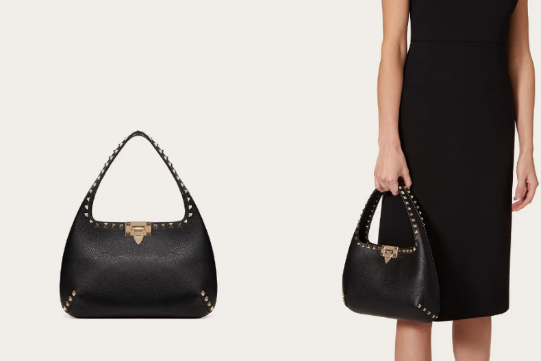▲小型ROCKSTUD HOBO手袋，US.2185→US.1,530，約NT.60,814→NT.42,583