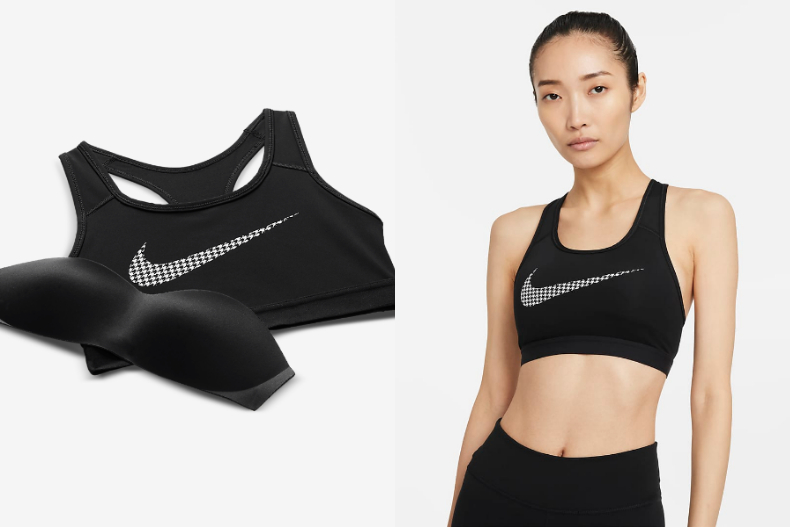 ▲Nike Dri-FIT Swoosh Icon Clash 女款中度支撐型無襯墊圖樣運動內衣，NT.1,280→NT.899