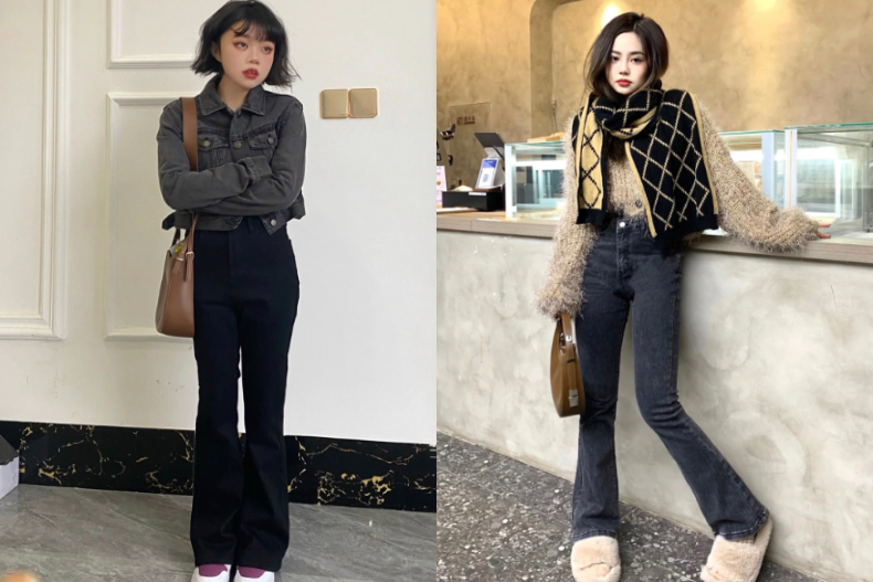 ▲小個子女生適合高腰喇叭褲配短版上衣