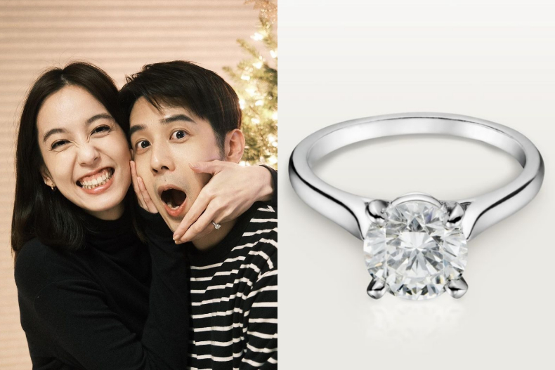 ▲陳庭妮❤胡宇崴訂婚戒：Cartier Solitaire 1895單鑽戒指