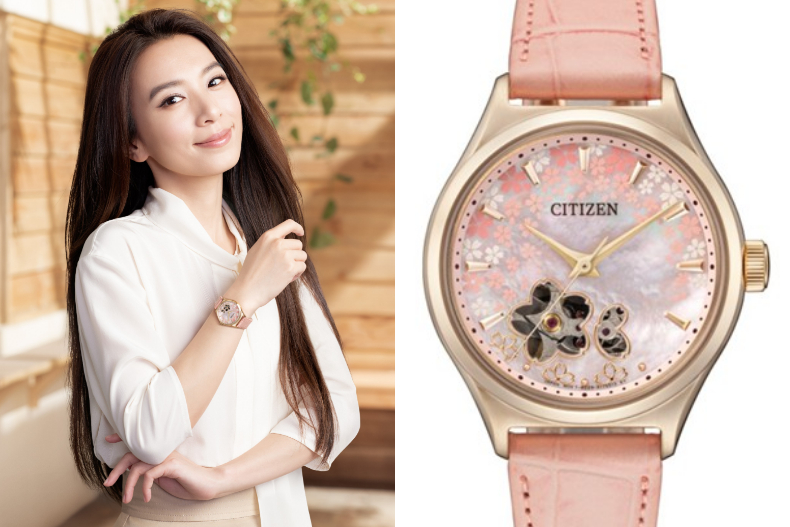 ▲情侶對錶推薦：CITIZEN PC1019-66Y亞洲櫻花限定機械女錶，NT.18,800