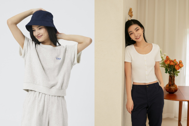 ▲Gap Logo寬鬆短袖休閒運動上衣(左)、女友T(右)