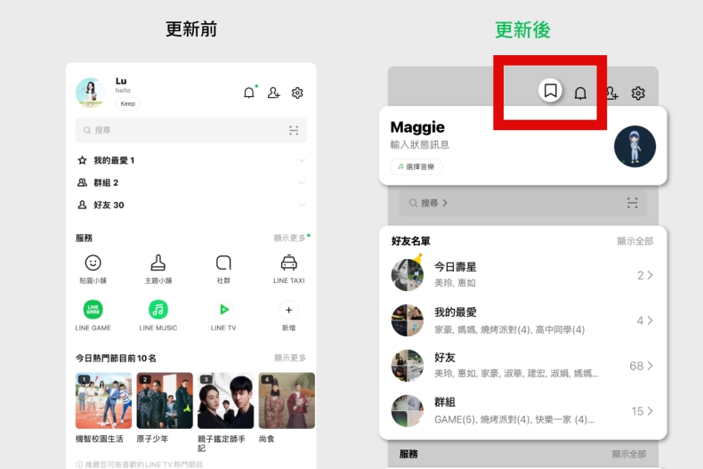 ▲「Keep」功能可以直接從個人介面右上方點選