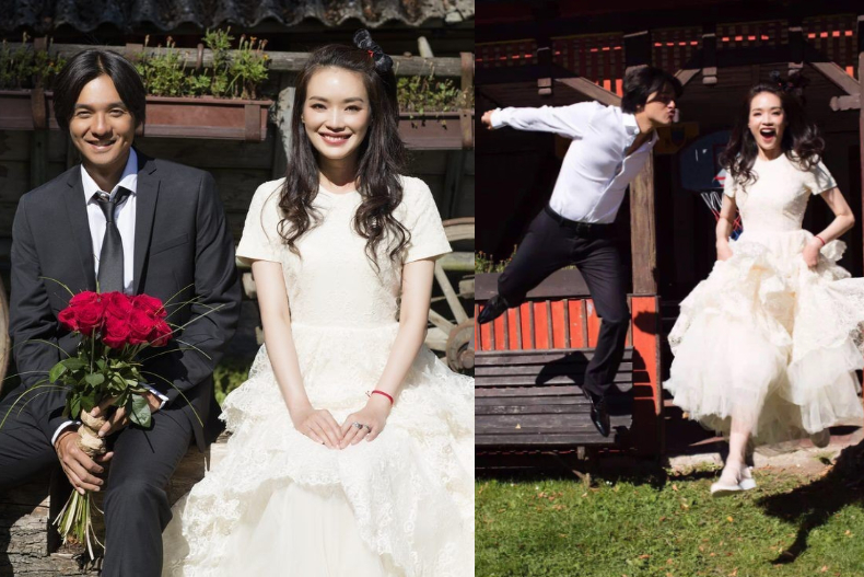▲舒淇穿環保婚紗配球鞋拍婚紗照