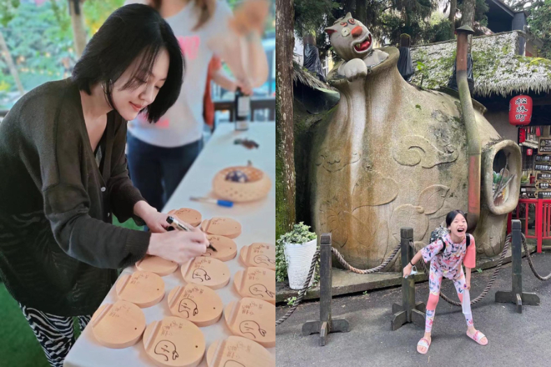 ▲小S素顏彎腰簽名，許老三搞笑合影妖怪村
