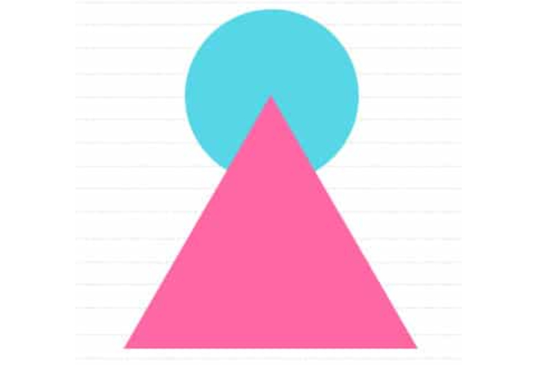 ▲在三角形頂部畫圓並部分重疊