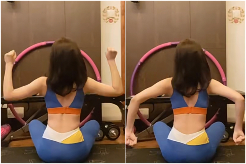 ▲手臂90度向後擺動