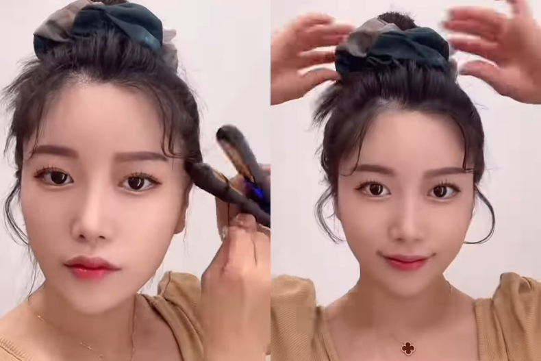 ▲用修眉剪從眉尾的頭髮開始修剪