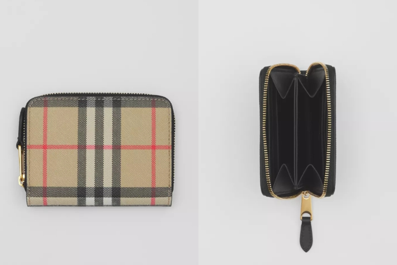 ▲BURBERRY Vintage 格紋拼皮革拉鍊錢夾，NT.13,900