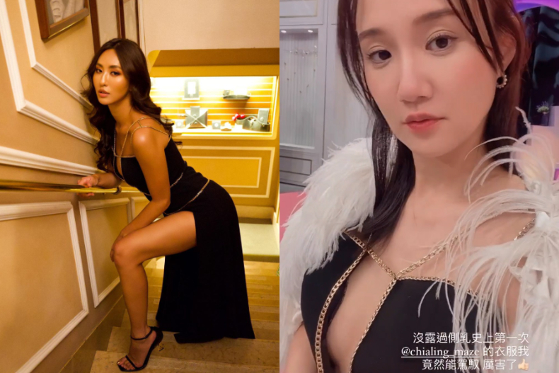 何妤玟隔空撞衫薔薔！「深V＋高衩」辣露白皙長腿，曬側乳駕馭浮誇戰袍