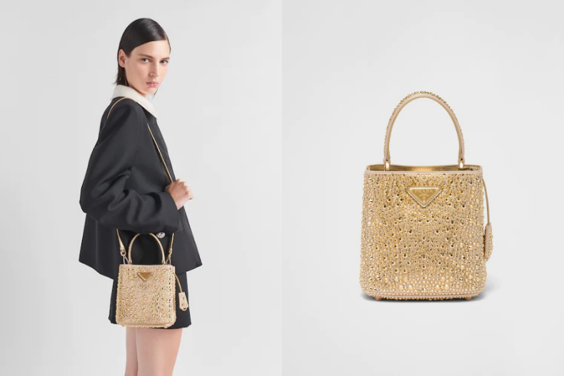 ▲PRADA Panier綢緞手袋飾以水晶,NT.150,000
