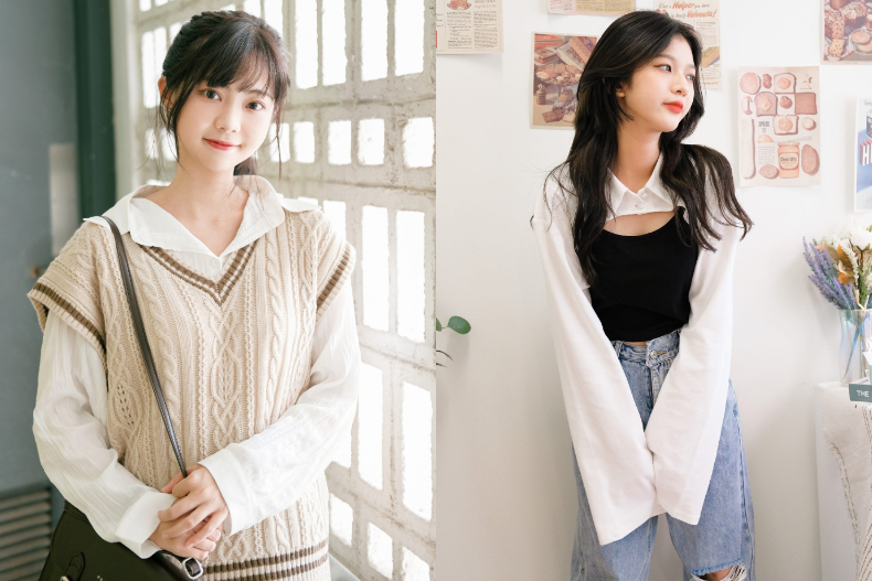 ▲米色系穿搭/Peachii寬袖超短款白色上衣