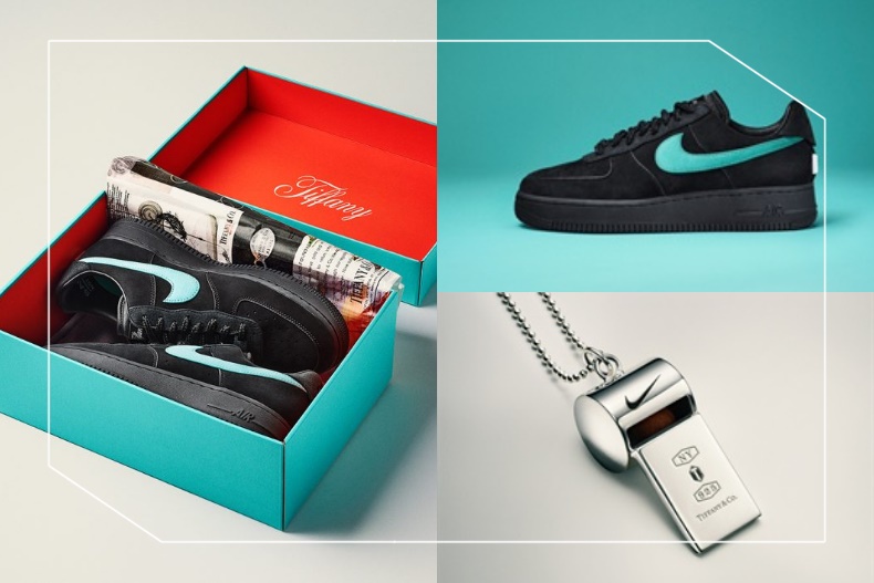 Tiffany聯名NIKE「藍勾勾球鞋」細節公開!銀飾鞋刷+哨子掀熱議,網吐槽:盒子漂亮多了