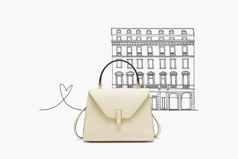 ▲Valextra Iside Mini 羊紙白色手提肩背包，NT.115,000