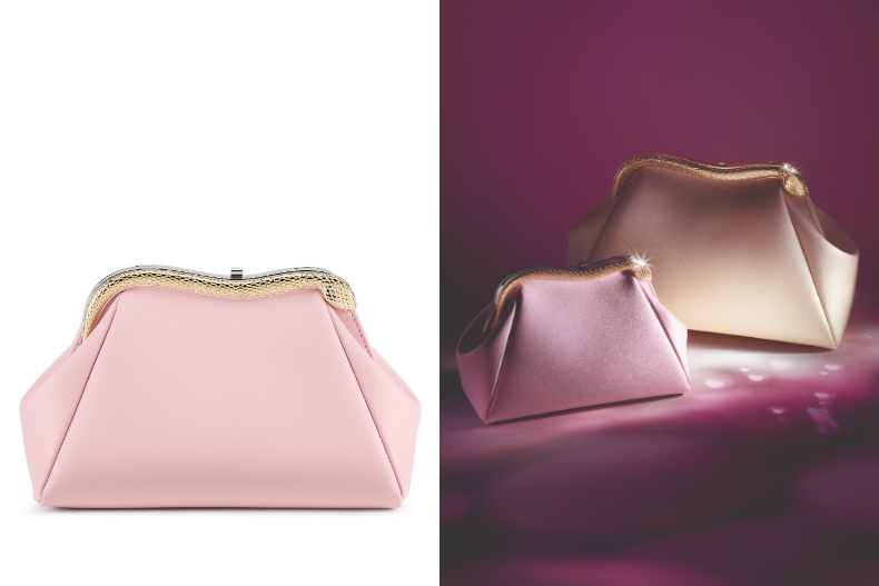 ▲BVLGARI SERPENTINE POUCH玫瑰石英色小牛皮手拿包，NT.92,600