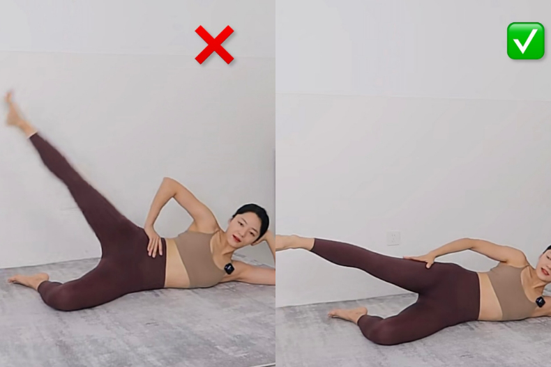 ▲側腰抬腿