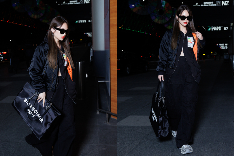 ▲楊丞琳機場時尚：帽衫X飛行外套XBalenciaga Duty Free Large Tote Bag 托特包