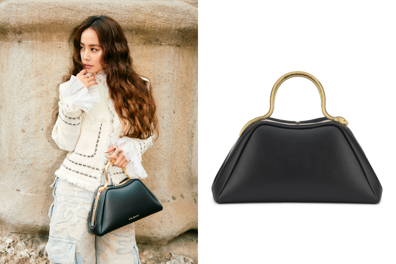 ▲BVLGARI SERPENTINE TOP HANDLE黑色小牛皮手提包，NT.123,200
