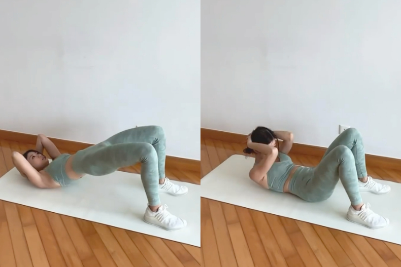 ▲ 臀橋緊縮（Glute bridge crunch）