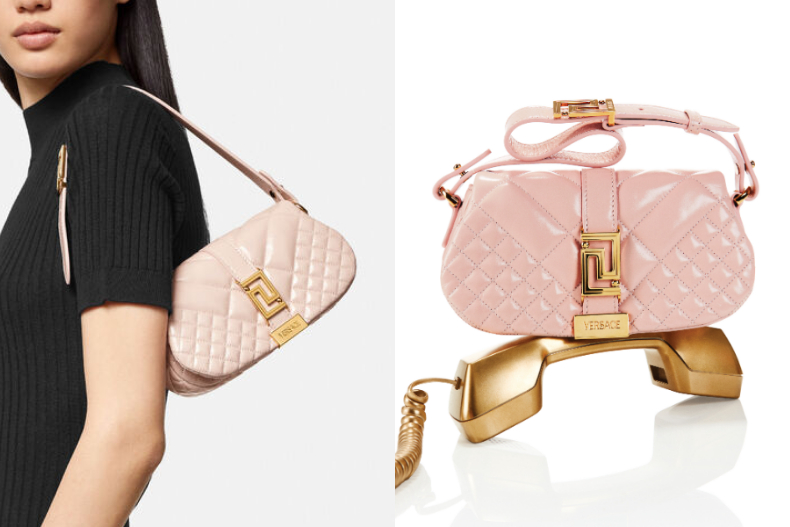 ▲Versace Greca Goddess淺粉色肩背包(迷你)，NT.55,000