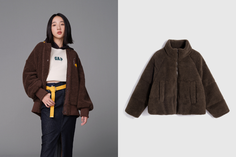 ▲秋冬保暖外套推薦：GAP 羊羔绒學院風拉鏈外套