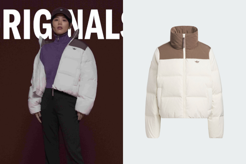 ▲秋冬保暖外套推薦：adidas Originals駝色拼接短版羽絨外套