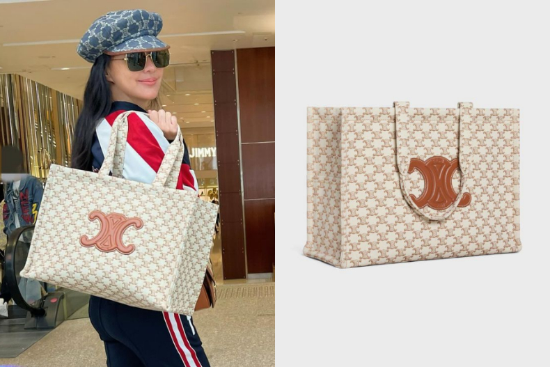 ▲關穎揹著CELINE 白色CABAS大型THAIS手袋