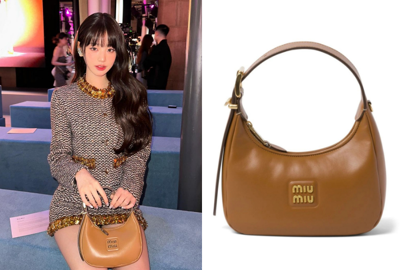 ▲美拉德包包推薦：MIU MIU 皮革半月形手袋