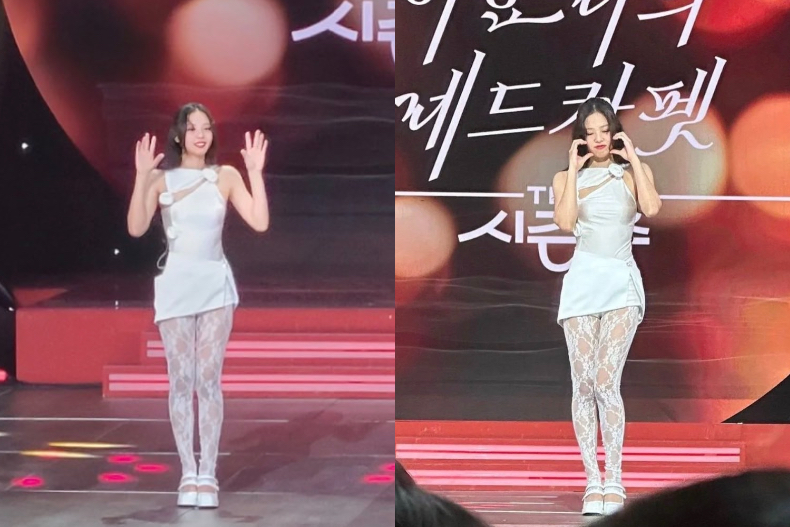 Jennie白色緞面連身裙合體李孝利